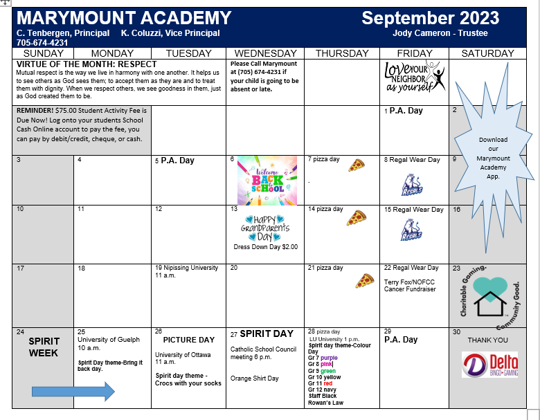 School Calendar Marymount Academy