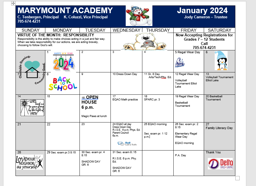 School Calendar Marymount Academy